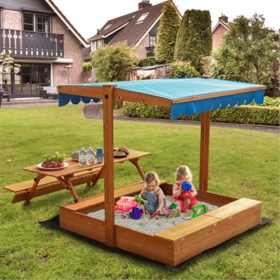 Kids Outdoor Bench - Backyard outdoor kids wooden sandbox with