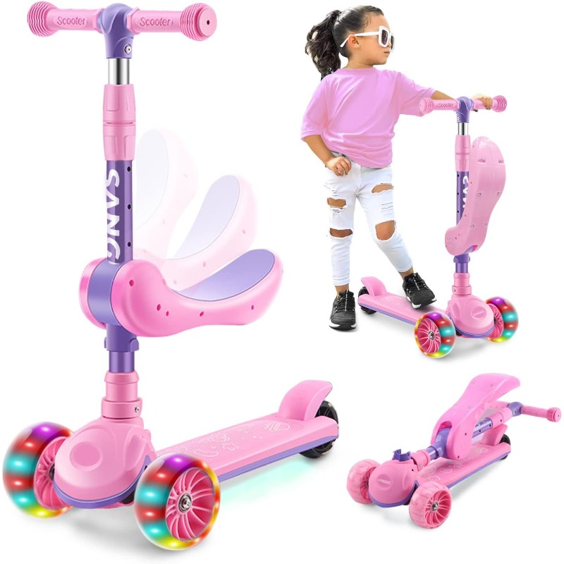 Kids Outdoor Activity Toys - 2-in-1 Kids Kick Scooter with LED