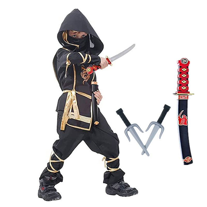 Kids Outdoor Ninja Warrior Course - Black Ninja Costume Boy Halloween Japanese