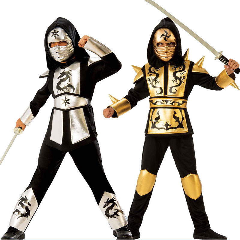 Kids Outdoor Ninja Warrior Course - Kids Gold Sliver Dragon Ninja Cosplay