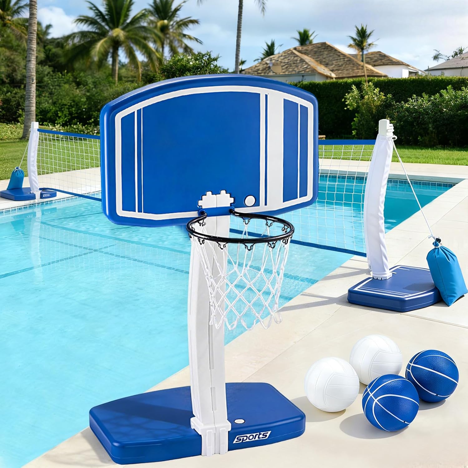 Kids Outdoor Volleyball Net - Above Ground Pool Basketball Hoop and