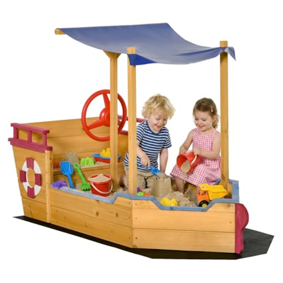 Kids Outdoor Bench - Outdoor wooden kids sandbox ship-shape sandboat