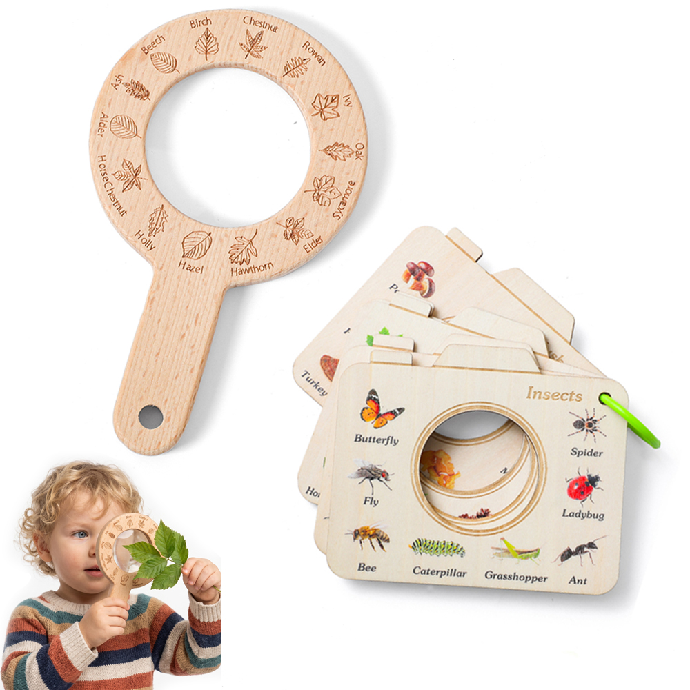Kids Outdoor Explorer Set - Wooden Magnifying Glass and Camera Shape