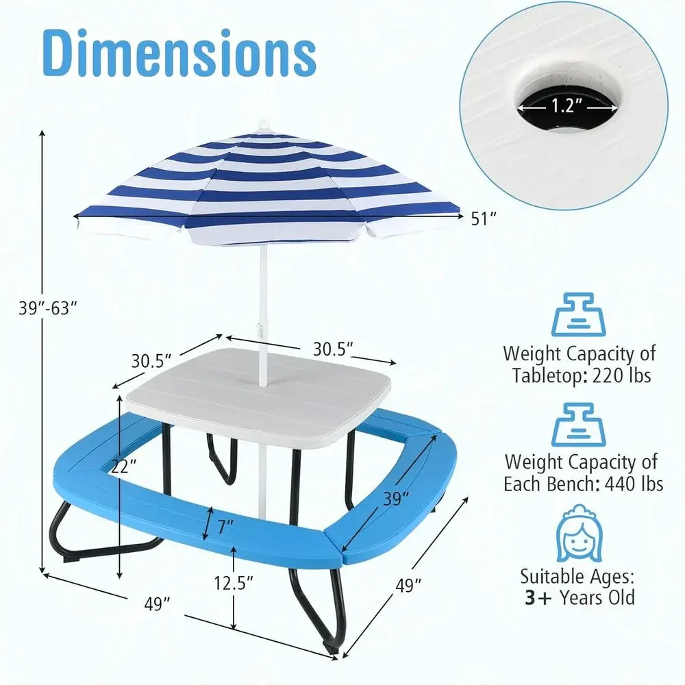 8-Person Kids Picnic Table wit - Kids Outdoor Bench 评论和价格