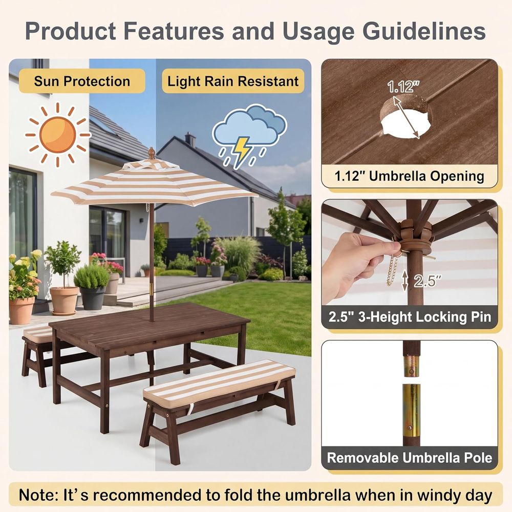 Kids Picnic Table, Large 42“x  - Kids Outdoor Bench 评论和价格