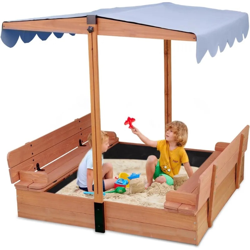 Wooden Kids Sandbox with Canop - Kids Outdoor Bench 评论和价格