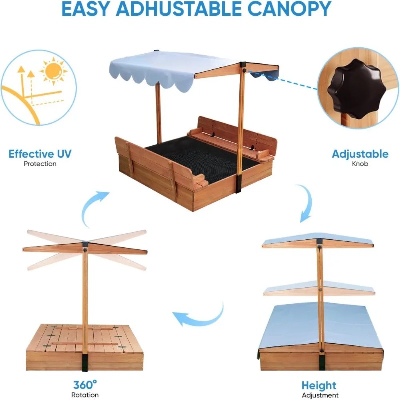 Wooden Kids Sandbox with Canop - Kids Outdoor Bench 评论和价格
