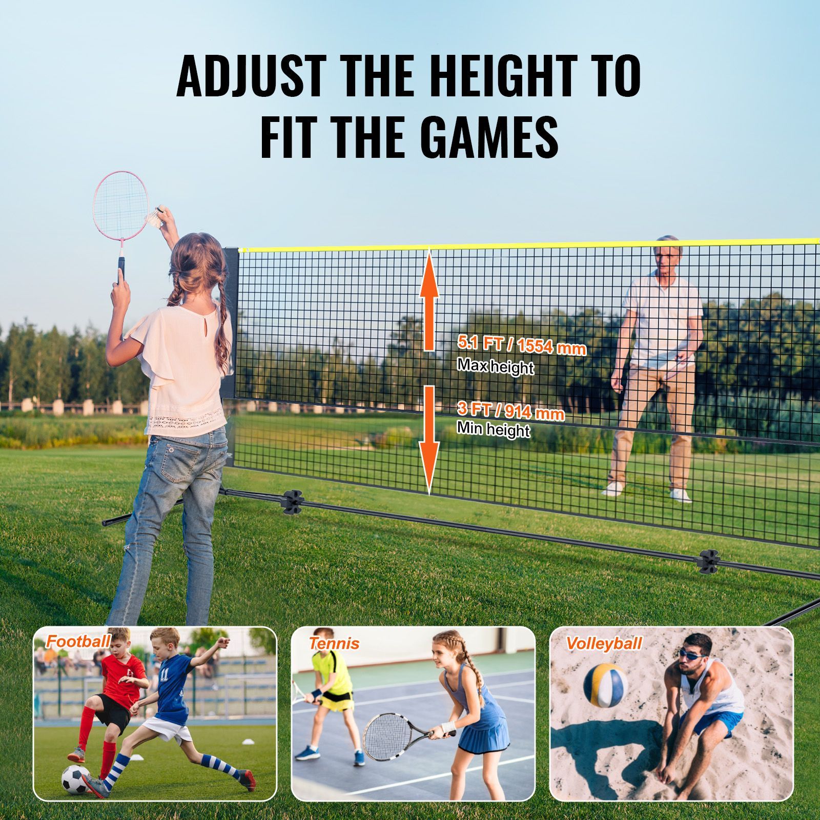 Badminton Net, Height Adjustab - Kids Outdoor Volleyball Net 评论和价格