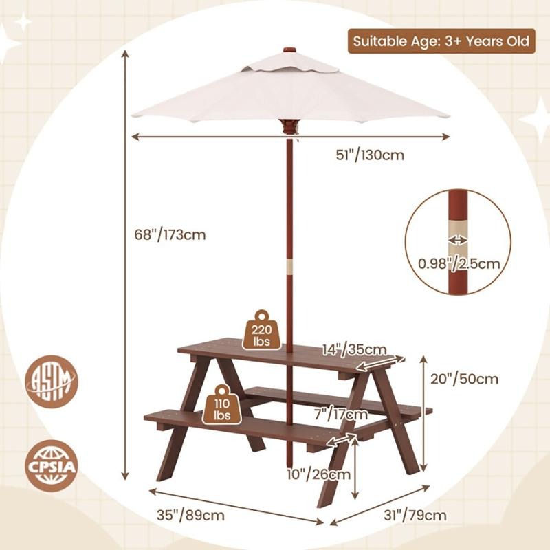 Outdoor 4-Seat Kids Picnic Tab - Kids Outdoor Bench 评论和价格